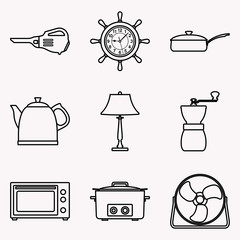 Home appliances icons set. Vector thin line