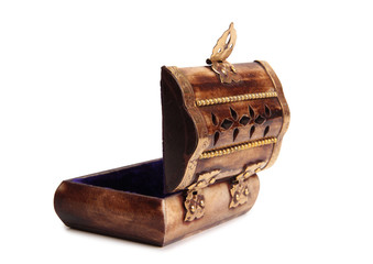 Jewelry made and antique box on a white background
