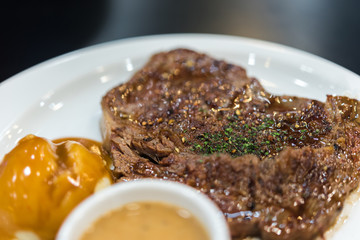 Meat steak (Beef or Pork steak) and mashed potato