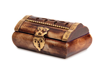 Jewelry made and antique box on a white background