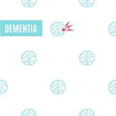 Dementia pattern poster. Medical pattern of healthy brains and one affected by the illness. Top view body anatomy sign. Chronic neurodegenerative disorder symbol. Internal organ vector illustration.