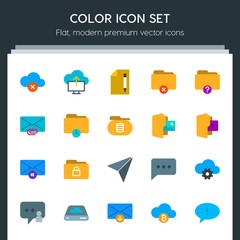 Modern Simple Set of cloud and networking, chat and messenger, folder, email Vector flat Icons. Contains such Icons as  message,  template and more on dark background. Fully Editable. Pixel Perfect