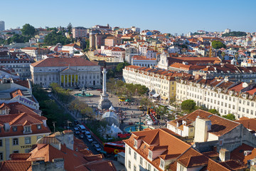 Fototapeta na wymiar Rossio Square (Pedro IV Square) as seen from the observation platform of Santa Justa List