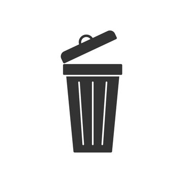 Black isolated icon of dust bin on white background. Silhouette of bin for trash.