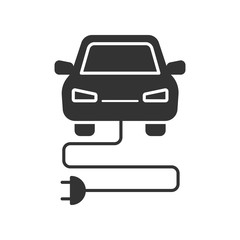 Black isolated icon of electric car on white background. Silhouette of electric car,
