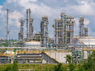 Oil refinery plant with  blue sky and cloud