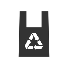 Black isolated icon of plastic eco bag on white background. Silhouette of recycle bag.