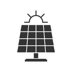 Black isolated icon of solar panel with sun on white background. Silhouette of solar battery.
