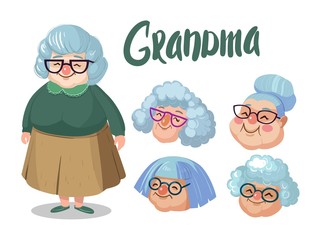 Character grandmother with different faces