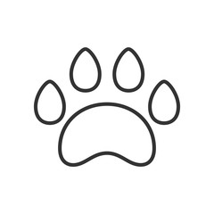 Black isolated outline icon of animal paw track on white background. Line Icon of animal foot print.