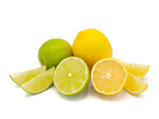 Fresh lemon and lime slice isolated on white background