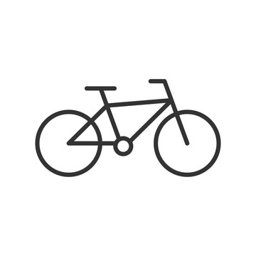 Black isolated outline icon of bicycle on white background. Line Icon of bike.