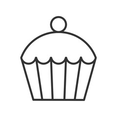Black isolated outline icon of cupcake with berry on white background. Line Icon of muffin.