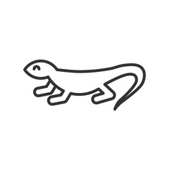 Black isolated outline icon of lizard on white background. Line Icon of lizard.