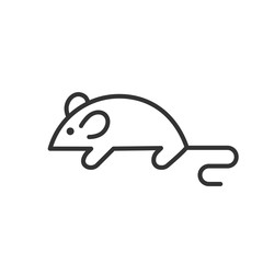 Black isolated outline icon of mouse on white background. Line Icon of mouse animal.
