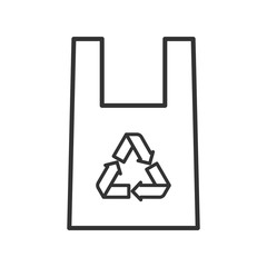 Black isolated outline icon of plastic eco bag on white background. Line Icon of recycle bag.