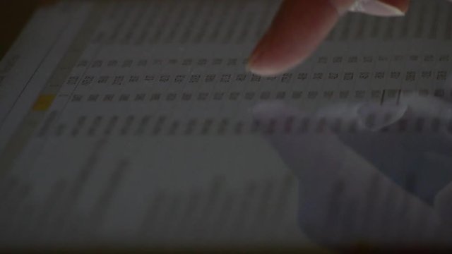 scrolling down a touch screen panel of spreadsheet data