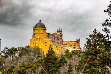 Sintra palace view from the palace gardens, Sintra, Portugal