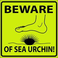 vector illustration of beware of sea urchin sign