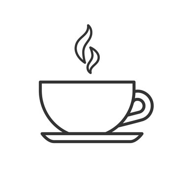 Black isolated outline icon of tea cup on white background. Line Icon of teacup.