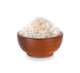 Rice in a bowl on a white background