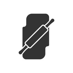 Black isolated silhouette of rolling pin with dough on white background. Icon of rolling-pin with pastry.