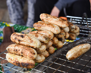 Bananas grilled by the charcoal, traditional food in Thailand.
