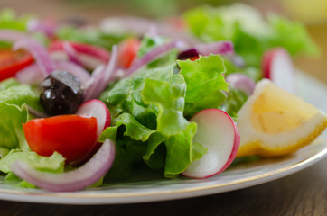 Fresh mixed vegetables salad. Selective focus