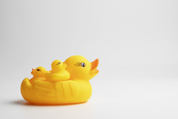 Baby ducks toys with mom