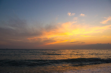 Amazing sea sunset, the sun, waves, clouds