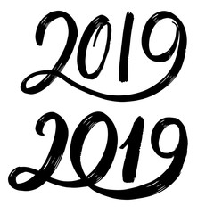 Hand drawn fugures 2019, symbol of new year. New year number 2019
