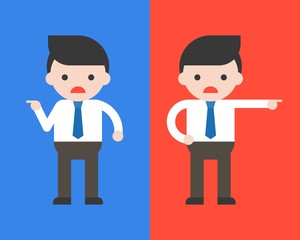 Businessman point left and Businessman point right, conflict concept flat design