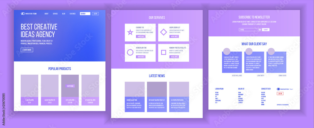 Wall mural website design template vector. business landing. web page. it technology. optimization progress. ad