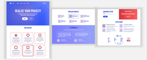 Website Design Template Vector. Business Interface. Landing Web Page. Professional Team. Monitoring And Optimization. Commercial Communication. Responsive Blank. Illustration