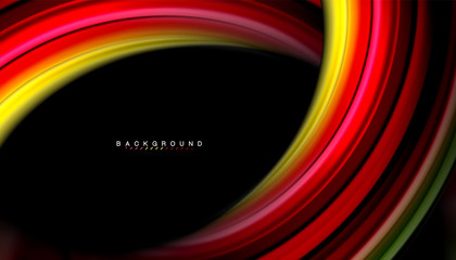 Abstract wave lines fluid rainbow style color stripes on black background