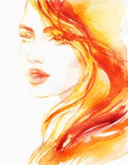 Blackout roller blinds Aquarel Face beautiful woman. fashion illustration. watercolor painting