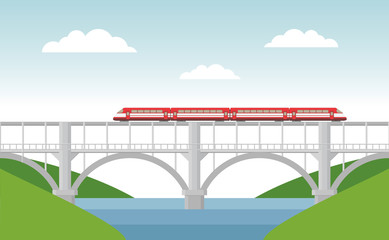 Vector illustration with bridge and train.