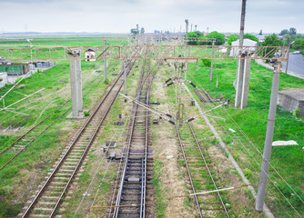 Fototapeta na wymiar railway in the grass. view from above