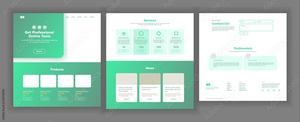 Wall mural web page design vector. website business graphic. responsive interface. landing template. futuristic