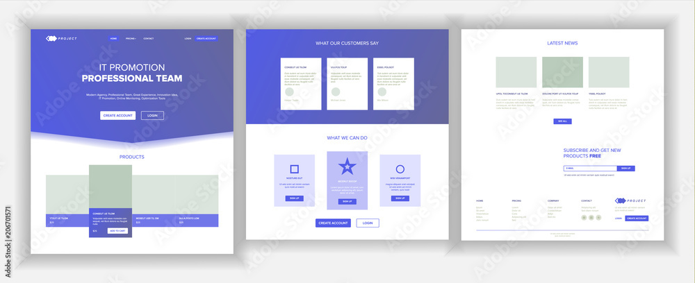 Wall mural website page vector. business website. web page. landing design template. processes and office situa