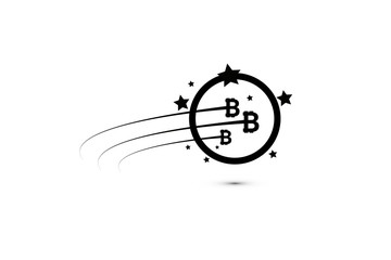 Bitcoin coin with fast speed motion lines. Abstract Falling bitcoin- Black Shooting bitcoin with Elegant Star Trail on White Background - Meteoroid, Comet, Asteroid, Stars, Bitcoin