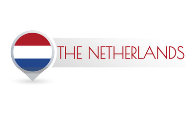 Holland flag. The Netherlands circle flag button in the map marker shape. Dutch country icon, badge or banner. Vector illustration.