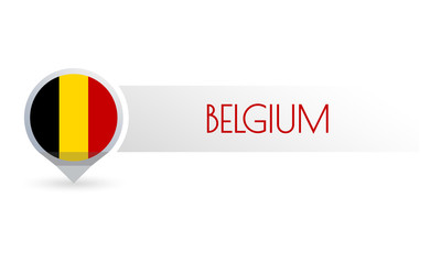 Fototapeta premium Belgium flag. Circle flag button in the map marker shape. Belgian country icon, badge or banner. Vector illustration.