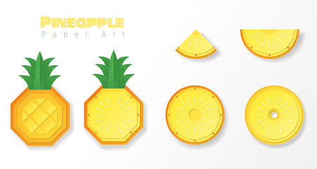 Set of pineapples in paper art style , vector , illustration