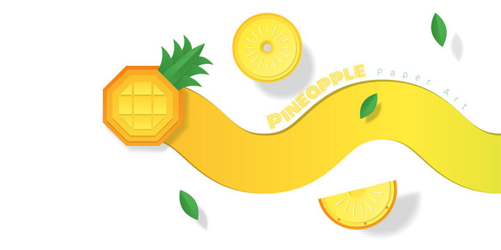 Fresh pineapple fruit background in paper art style , vector , illustration