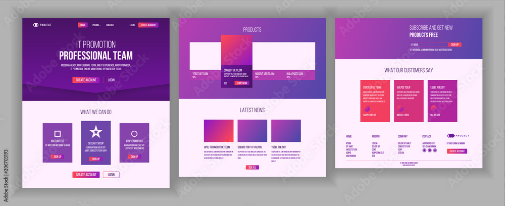 Wall mural website template vector. page business landing. web page. responsive design interface. brainstorming