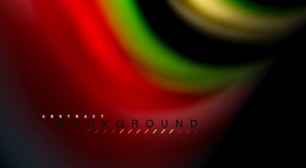 Fluid rainbow colors on black background, vector wave lines and swirls