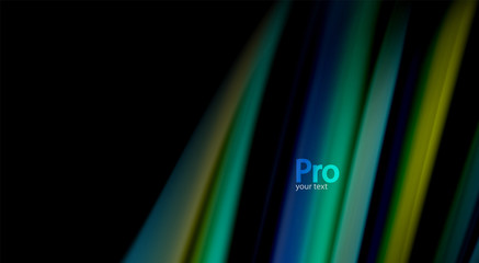 Fluid rainbow colors on black background, vector wave lines and swirls