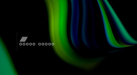 Fluid rainbow colors on black background, vector wave lines and swirls