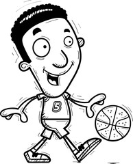Cartoon Black Basketball Player Walking